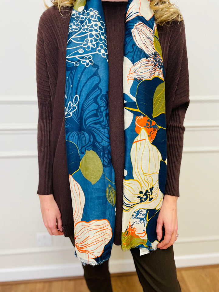 No.118 Artistic Print Scarf-Navy & Multicolour