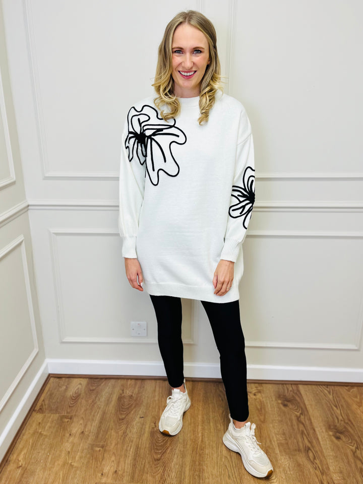 "BRIANA" Leaf Tunic-White & Black