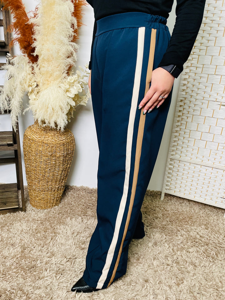 "EVELYN" Wide Leg Trousers-Navy