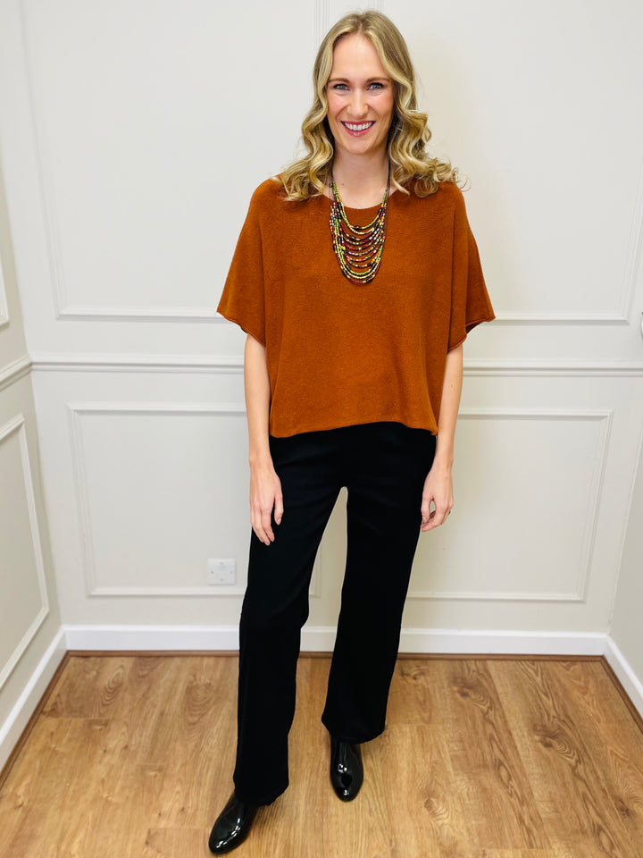 "ALICE” Short Sleeve Fine Knit-Orange