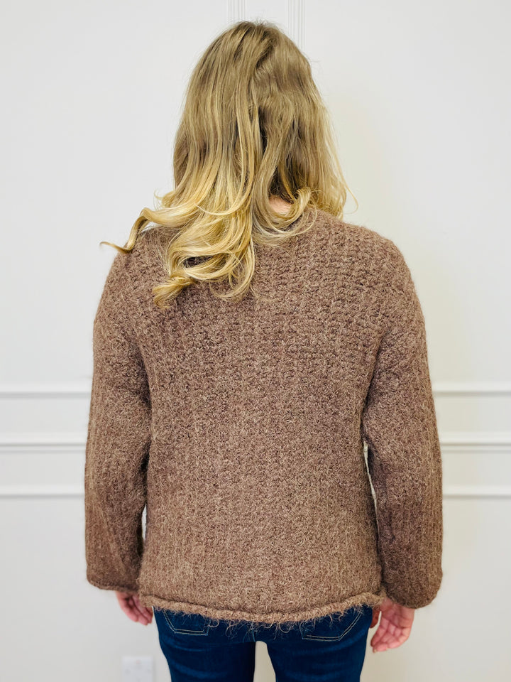 "KEILY” Chunky Knit Cardigan-Tan