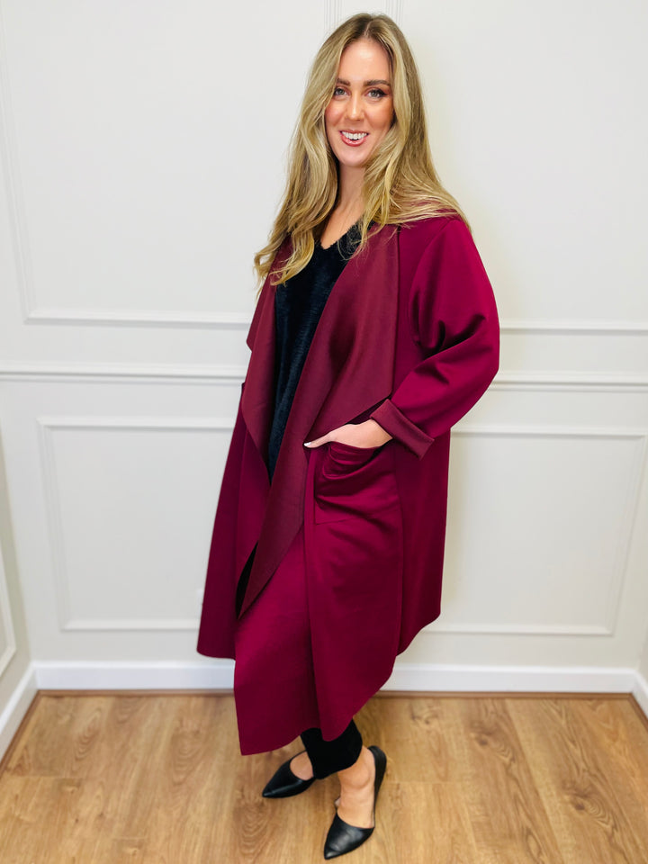 "ELAINE” Waterfall Jacket-Burgundy