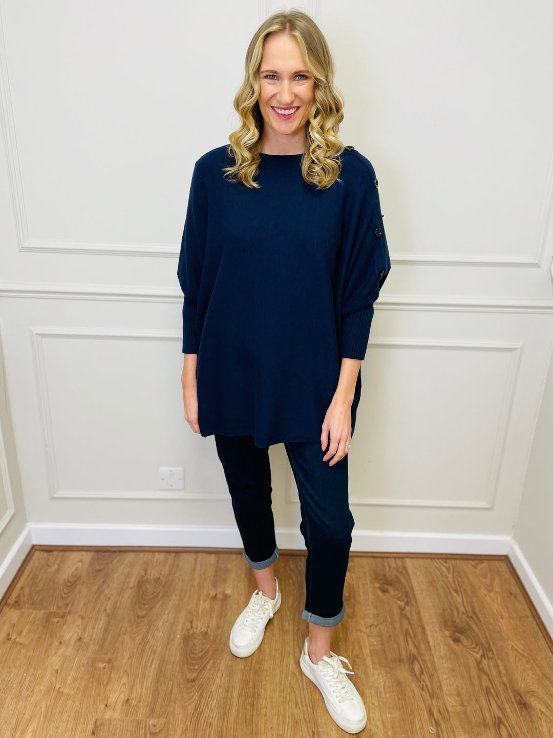 "BETTY" Button Jumper-Navy