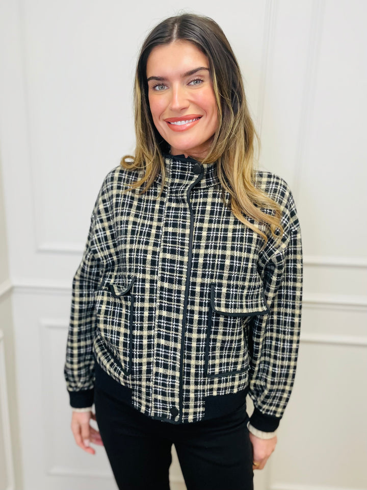 "CELINE" Checked Jacket-Black/White & Tan