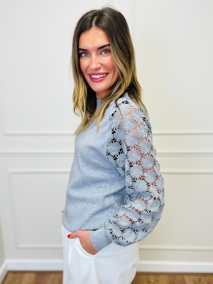 "WINNIE" Lace Sleeve Jumper-Grey