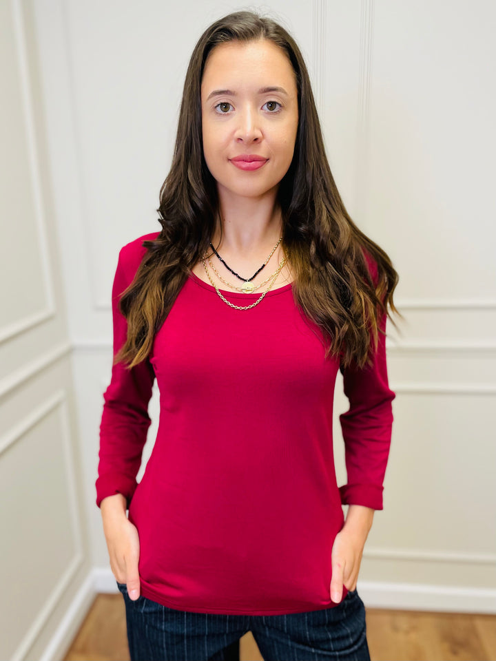 The Essential Long Sleeve "Magic" Vest-Burgundy