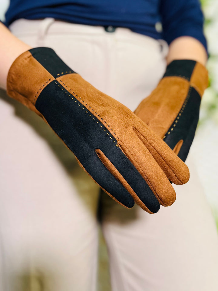 Block Print Gloves-Tan & Black