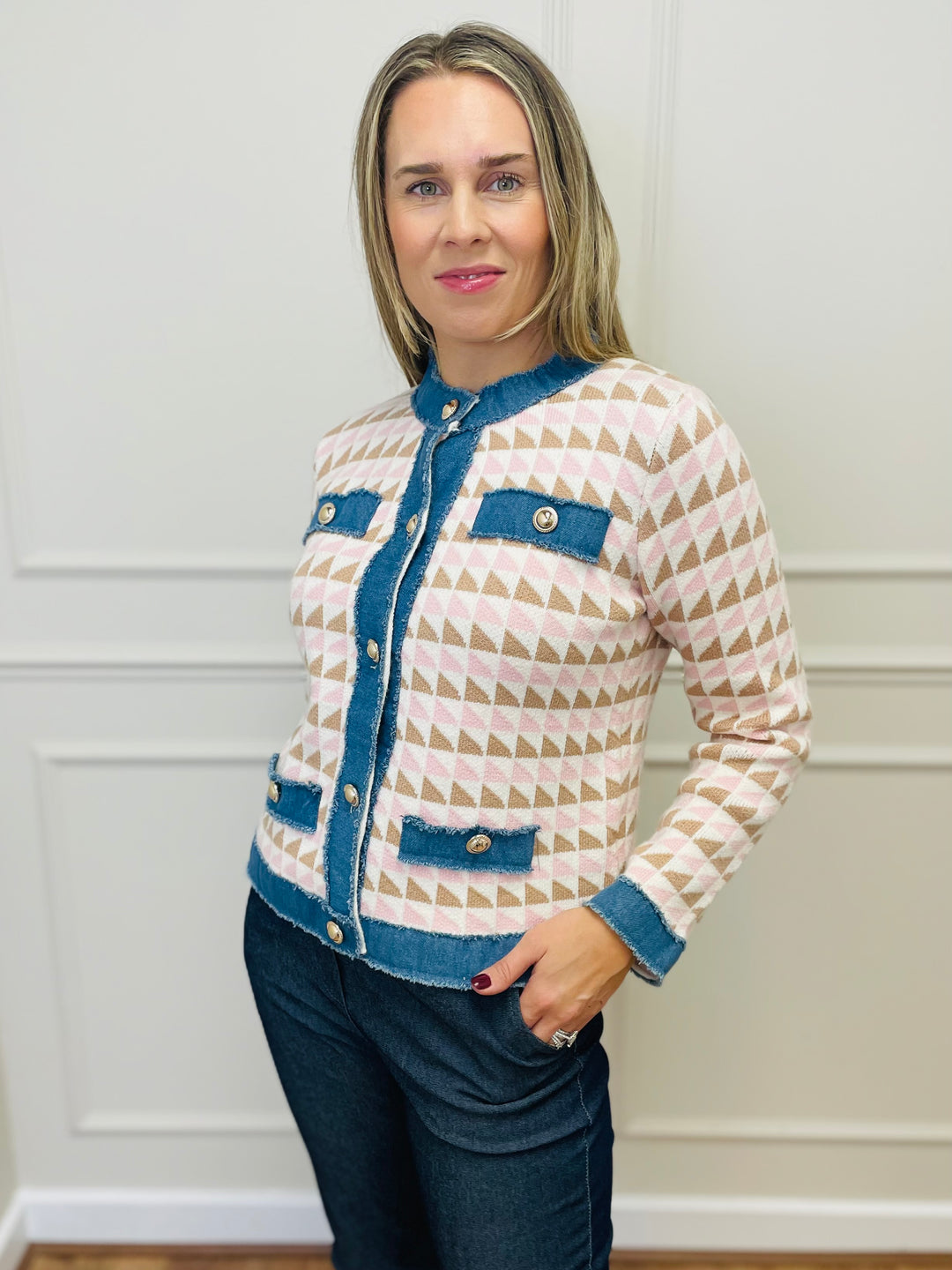 "COCO" Contrast Trim Jacket-Multicolour & Dark Denim