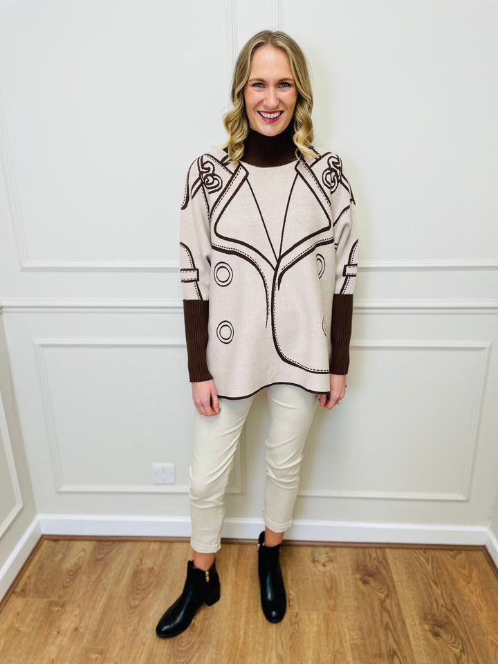 "JOY" Reversible Jumper-Brown & Cream