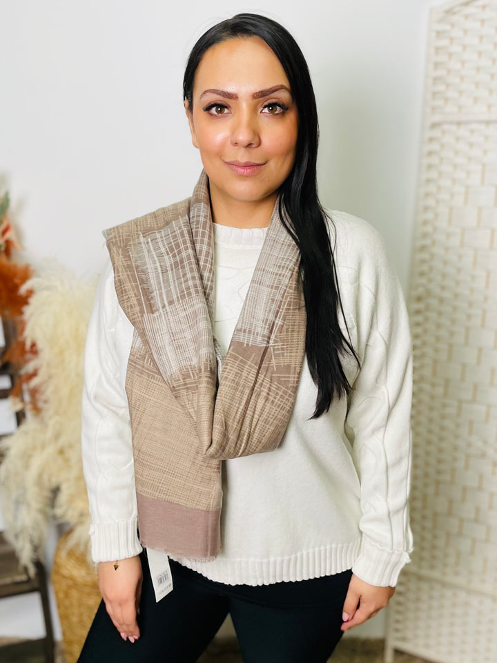 No.73 Artistic Print Scarf-Mocha