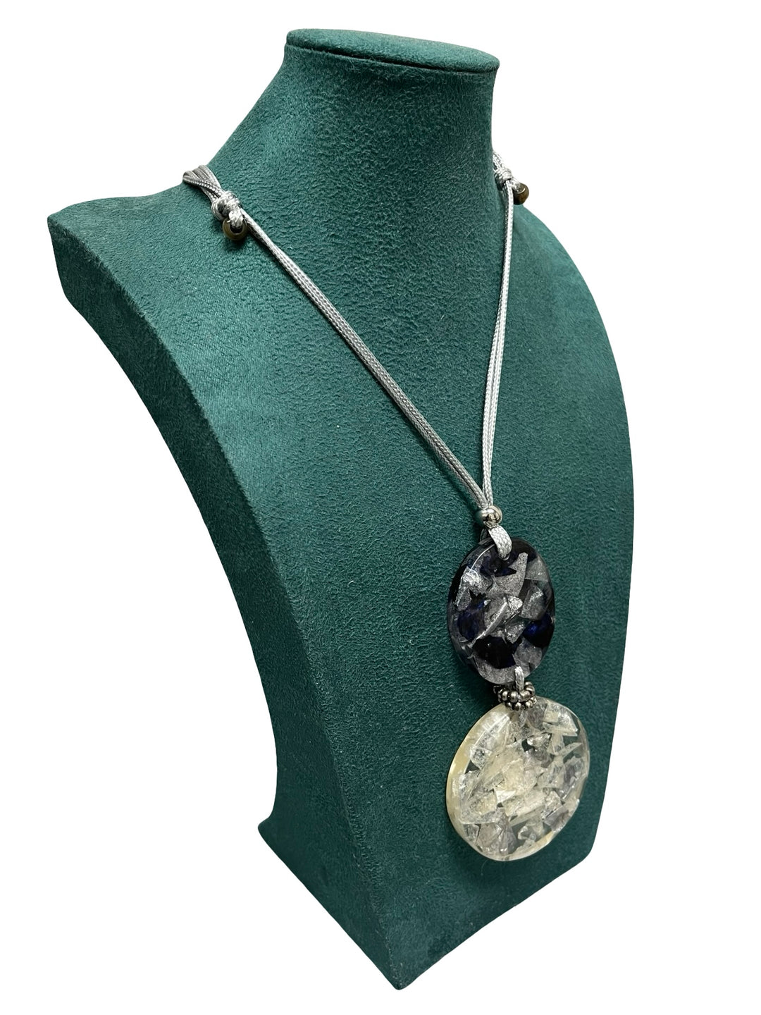 Marble Silver & Navy Statement Necklace