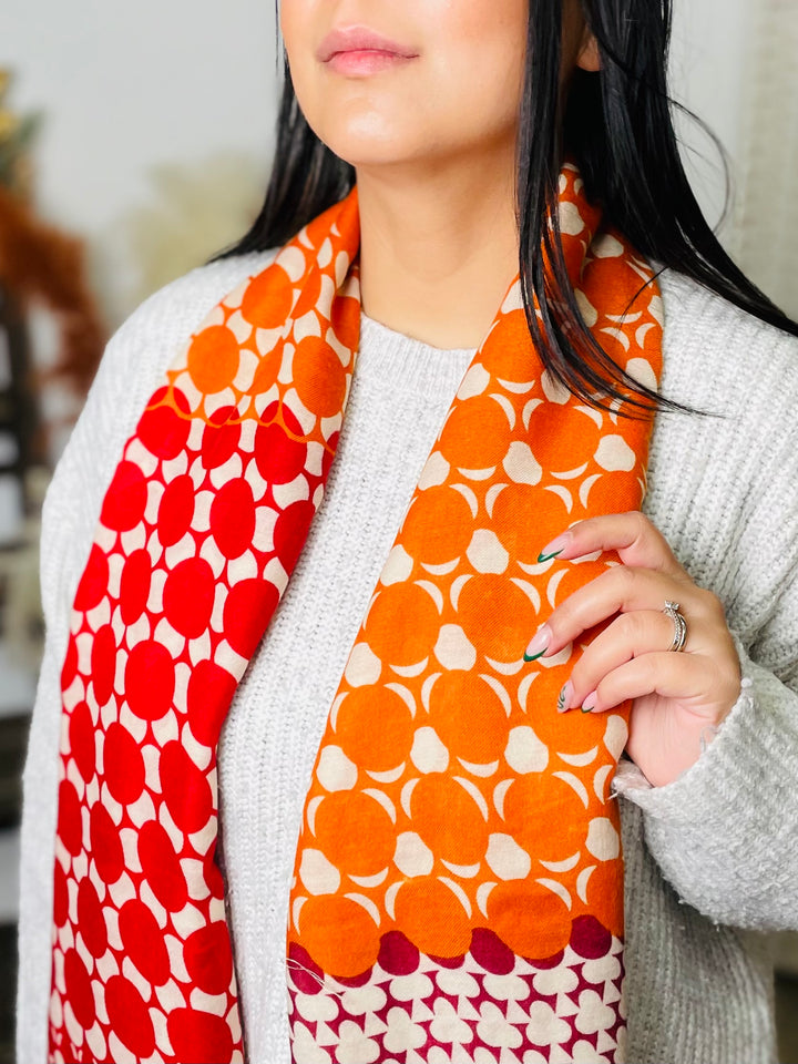 No.67 Artistic Print Scarf-Red & Orange