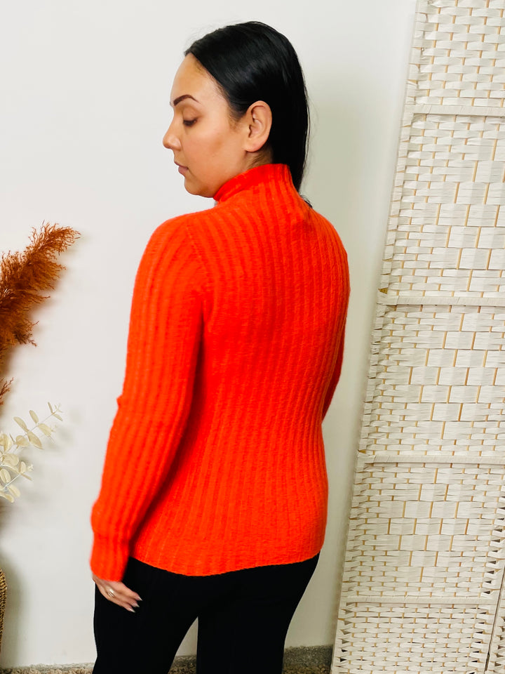 "JESSIE" Ribbed Polo Neck-Orange