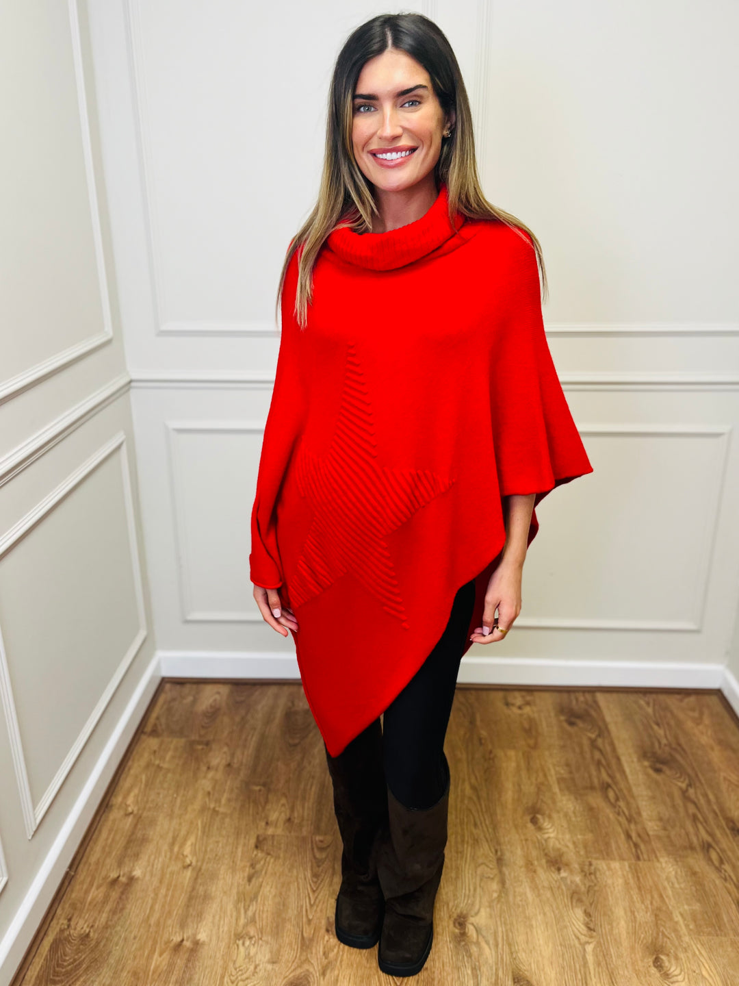 "STARR" Asymmetric Poncho-Red
