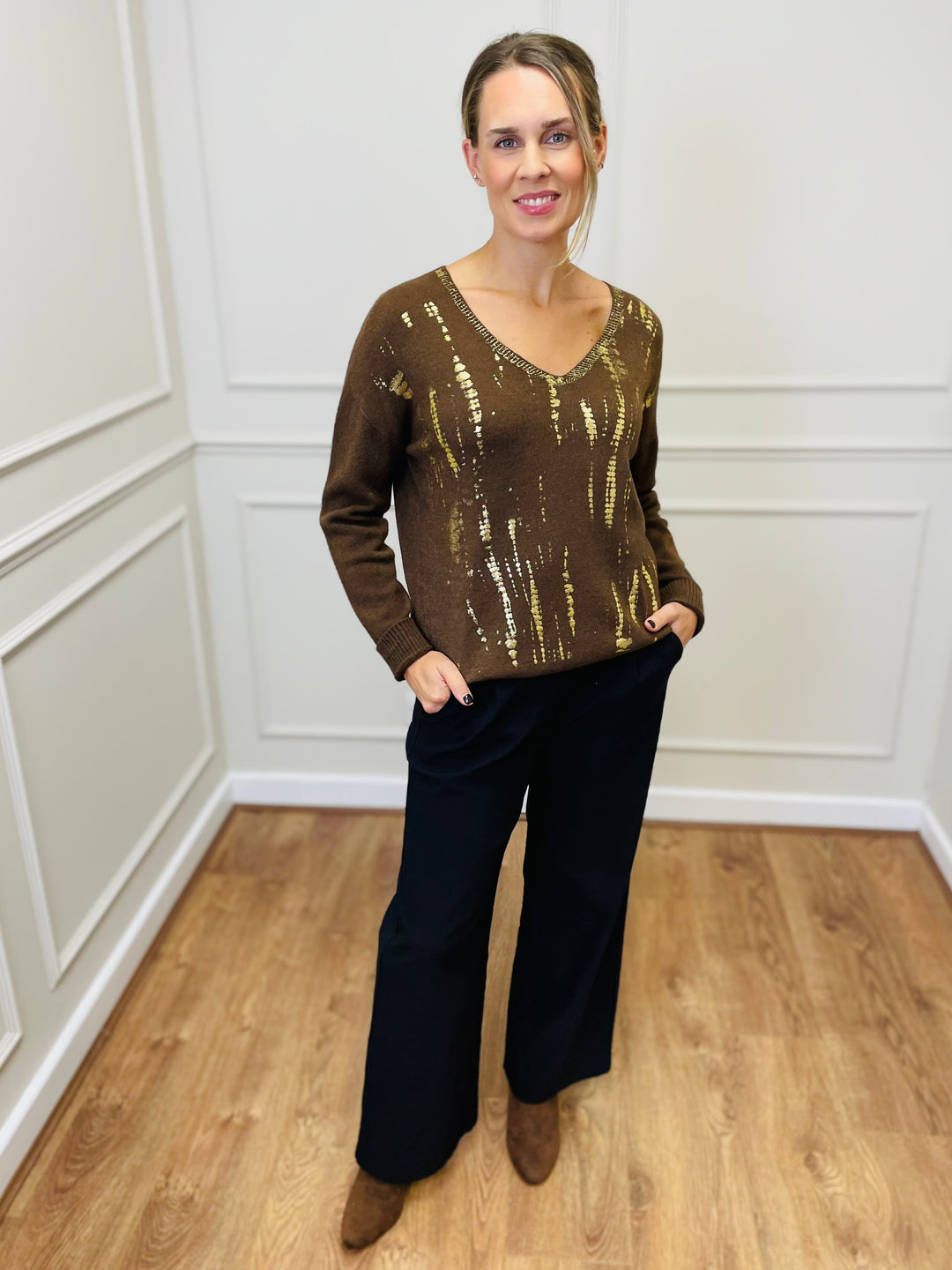 "ZOLA” Metallic Jumper-Brown & Gold