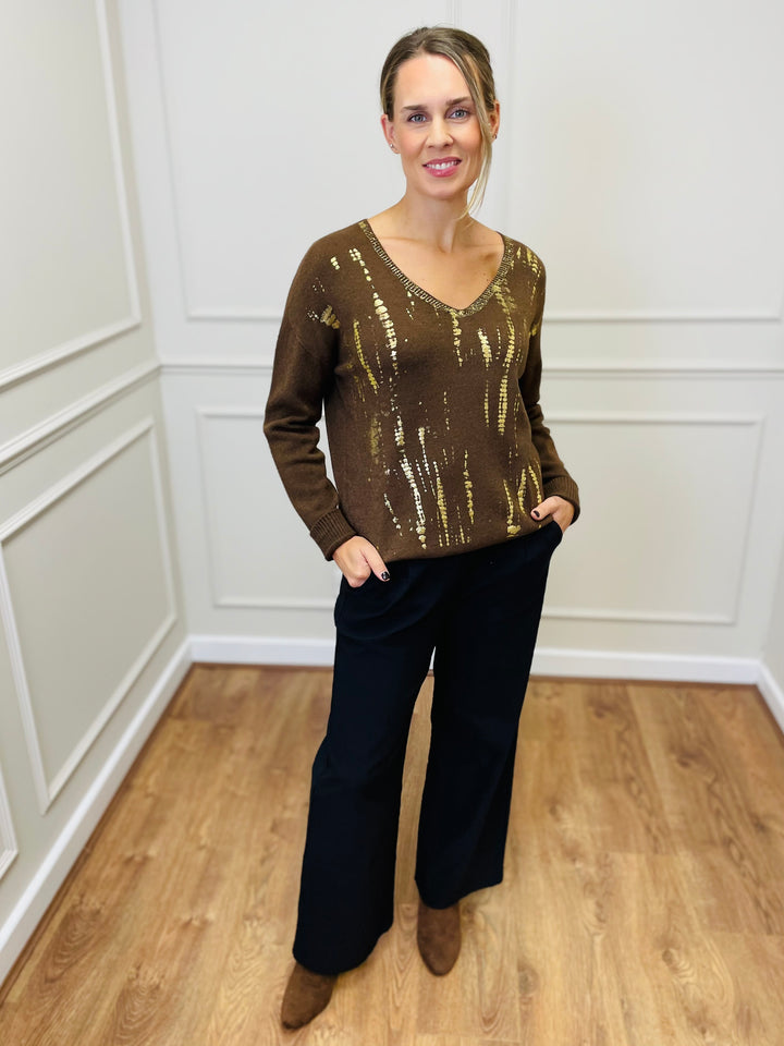 "ZOLA” Metallic Jumper-Brown & Gold