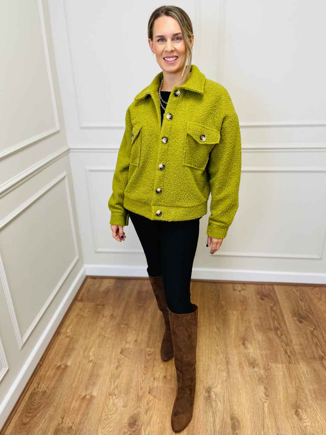 "MARIA" Boucle Jacket-Lime