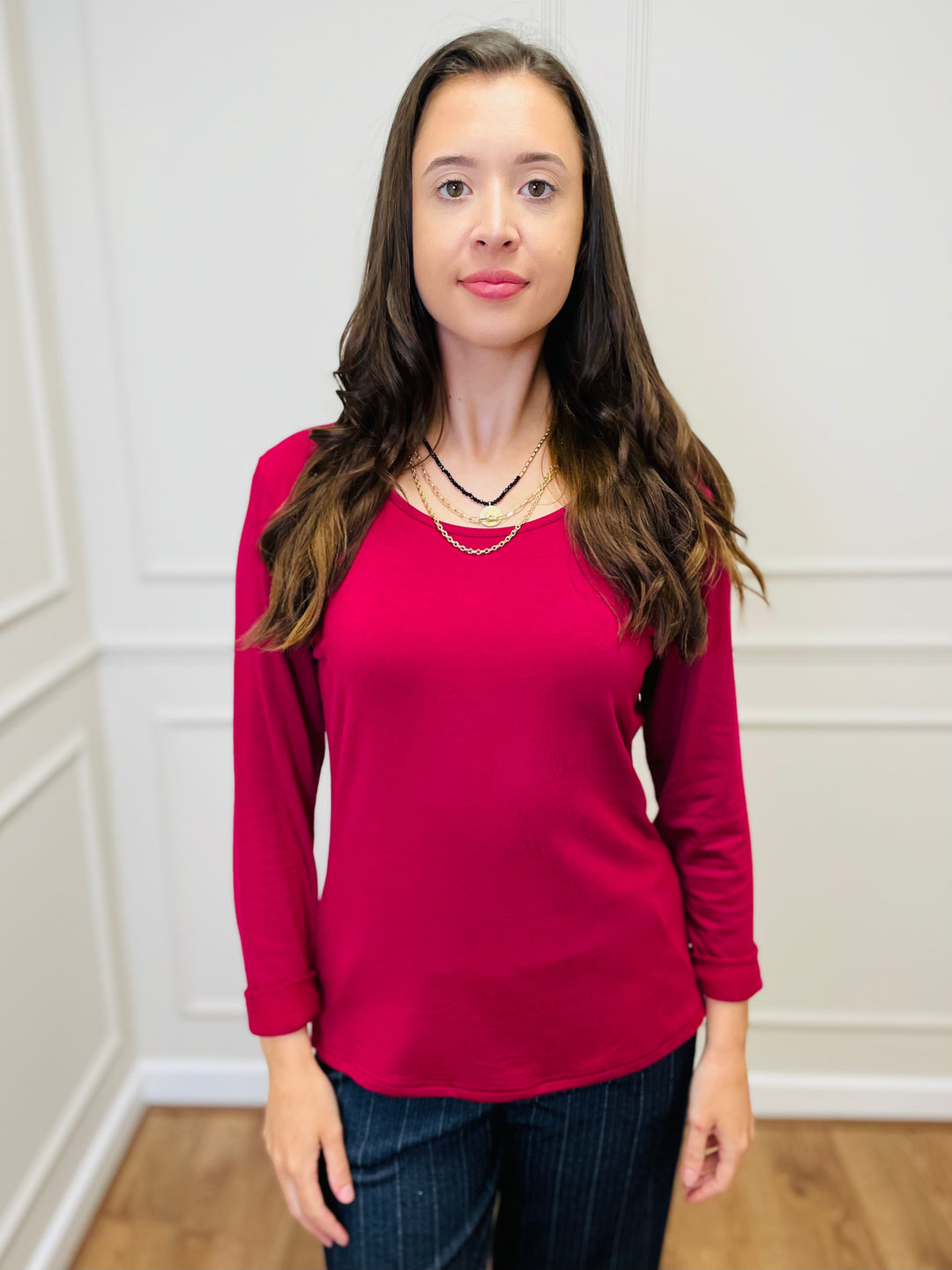 The Essential Long Sleeve "Magic" Vest-Burgundy