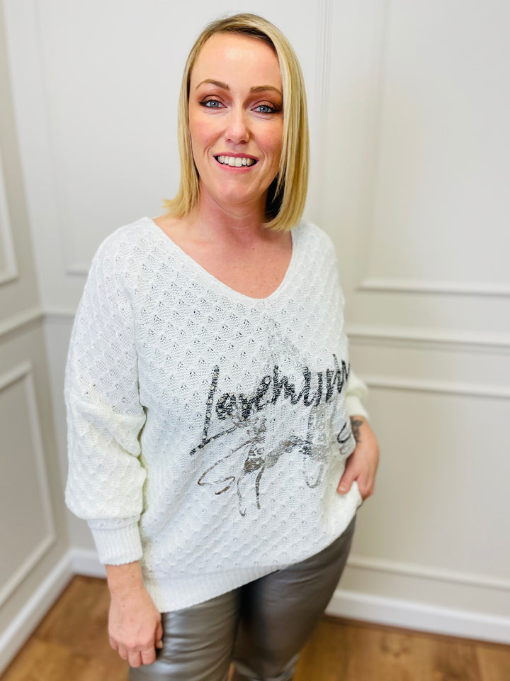 "RENATA” Metallic Jumper-White
