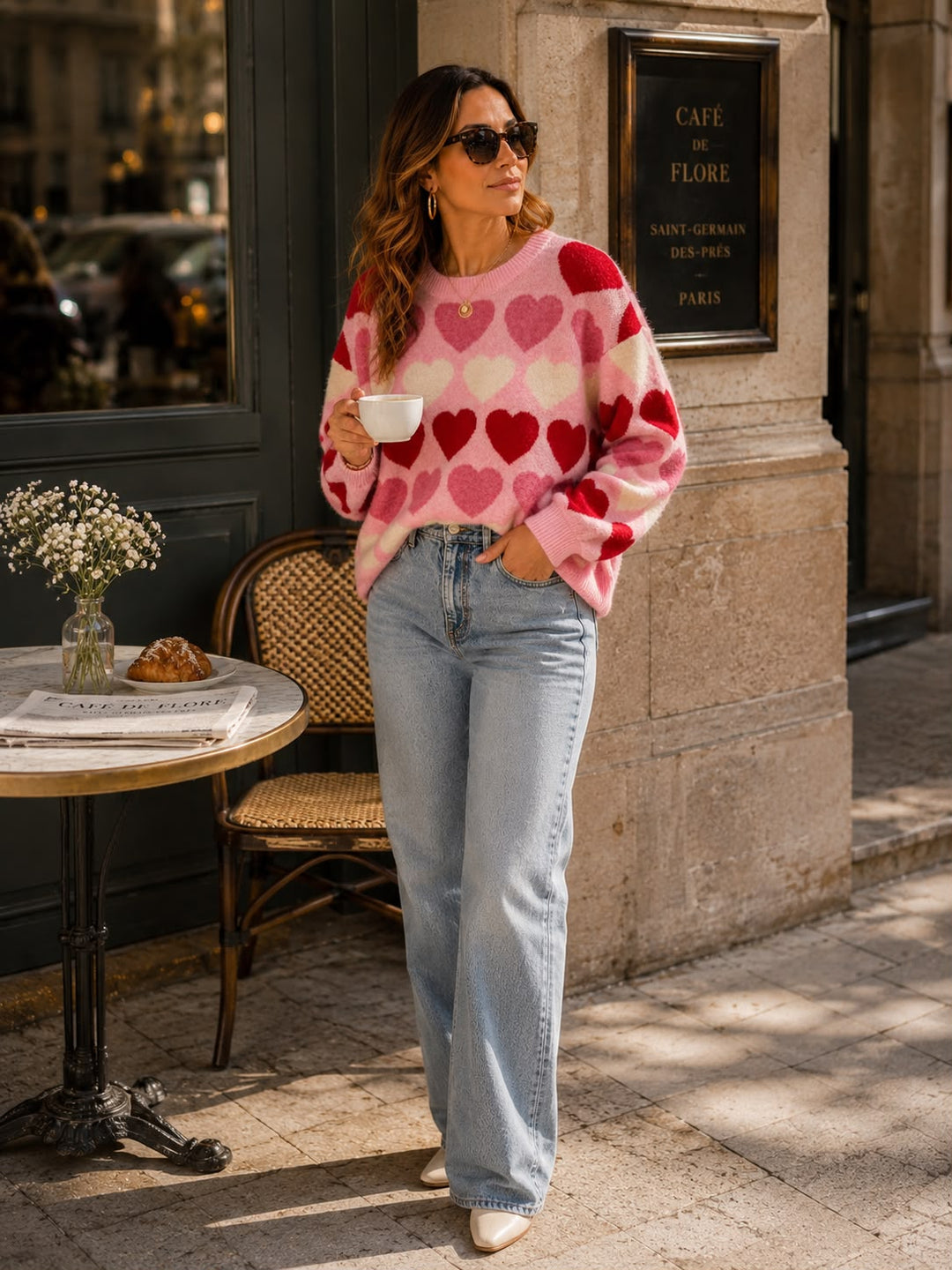 “MAISIE” Crew Neck Heart Jumper pink