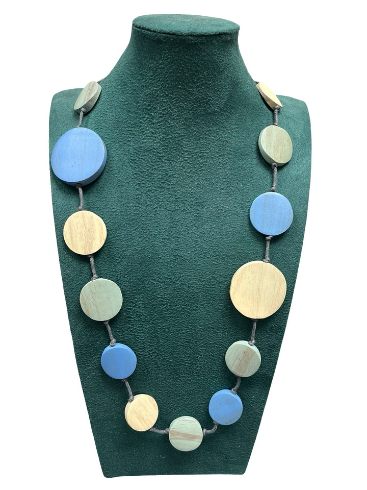 Circle Statement Necklace-Blue & Cream