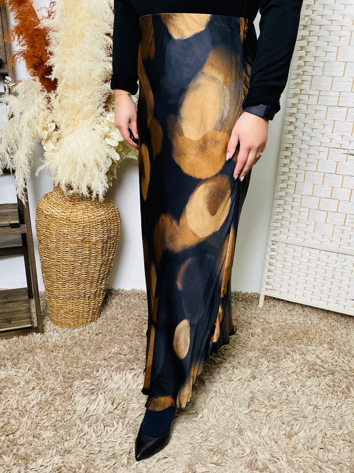 "NARA" Artistic Print Maxi Skirt-Navy