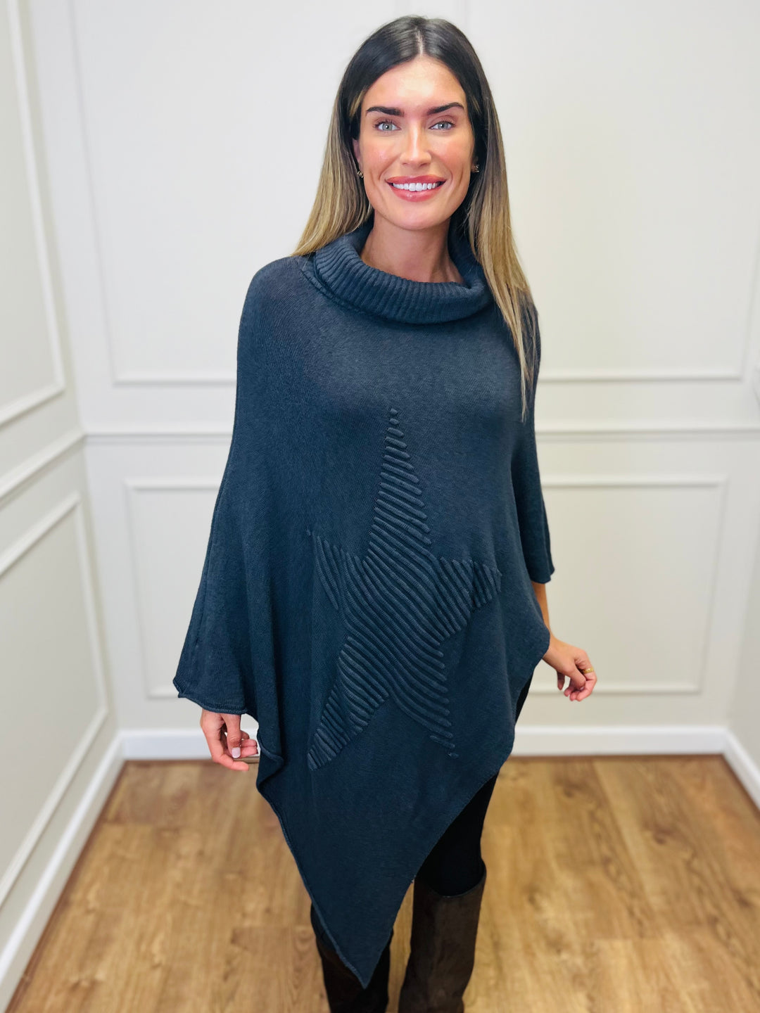 "STARR" Asymmetric Poncho-Grey
