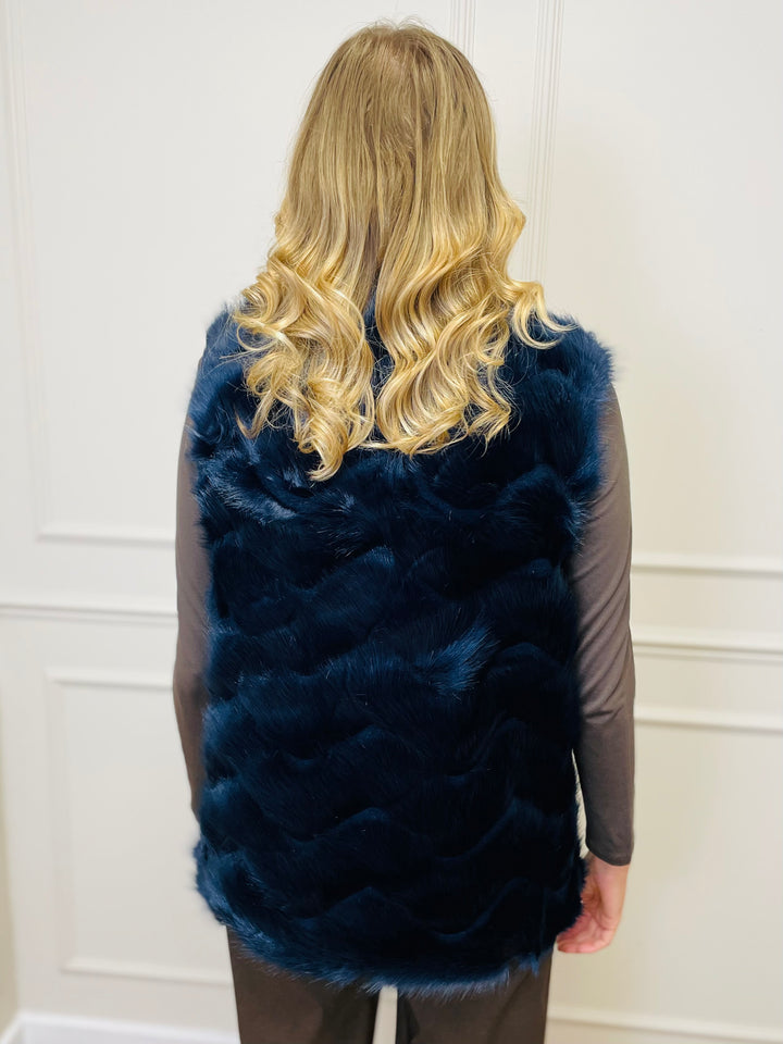 "CLARISSA" Faux Fur Waistcoat-Navy