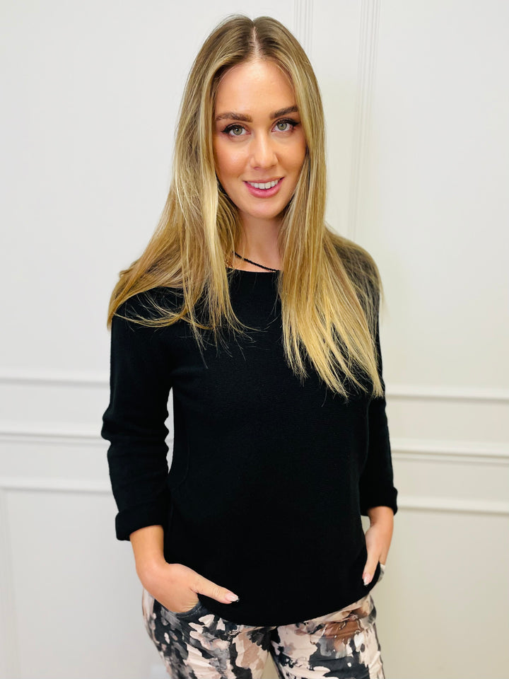 "MAGNOLIA" Fine Knit Jumper-Black