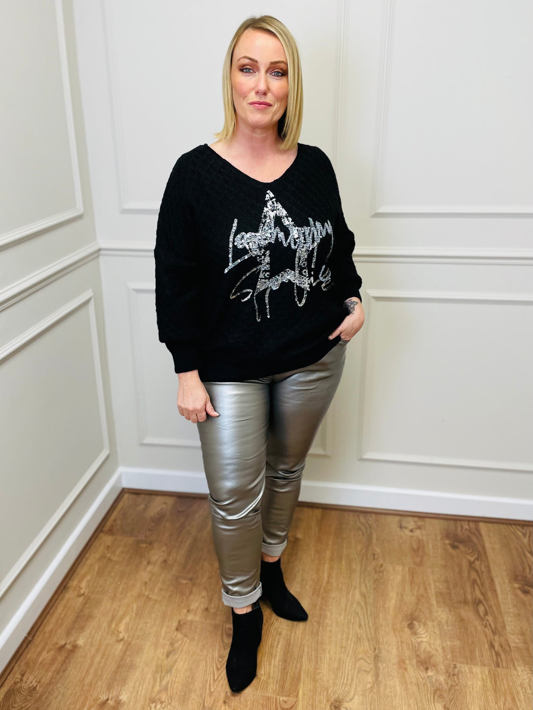 "RENATA” Metallic Jumper-Black