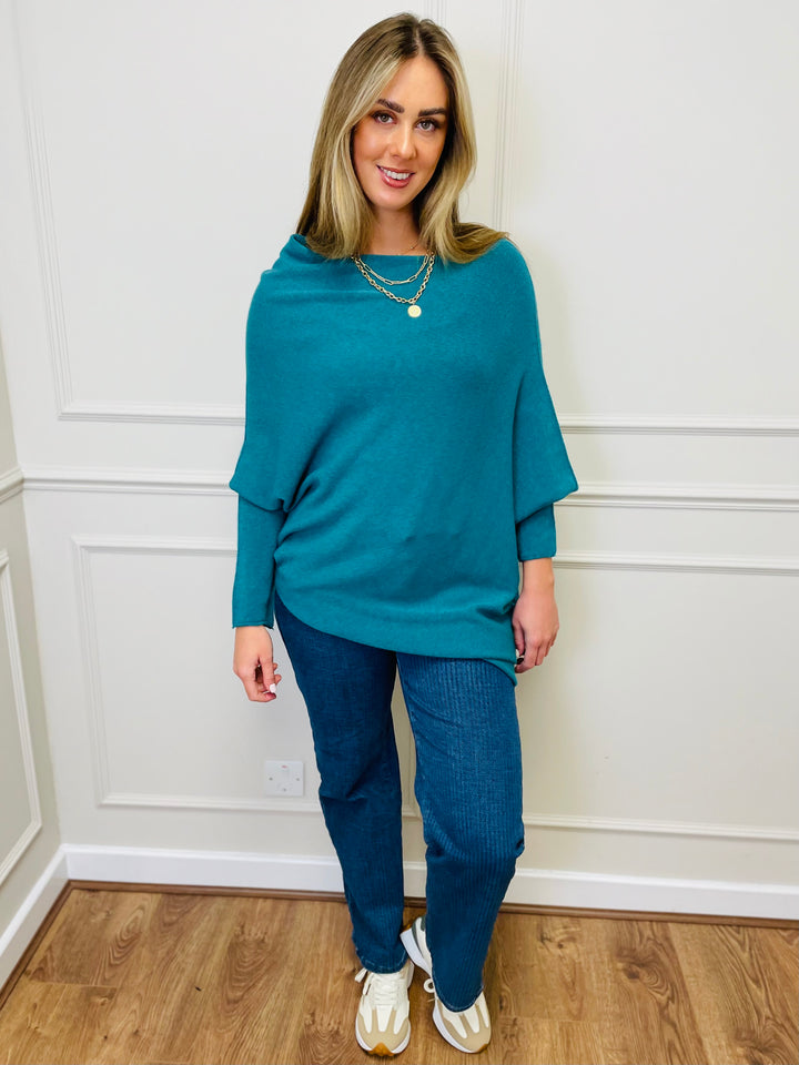 "BELLA" Asymmetric Jumper-Teal