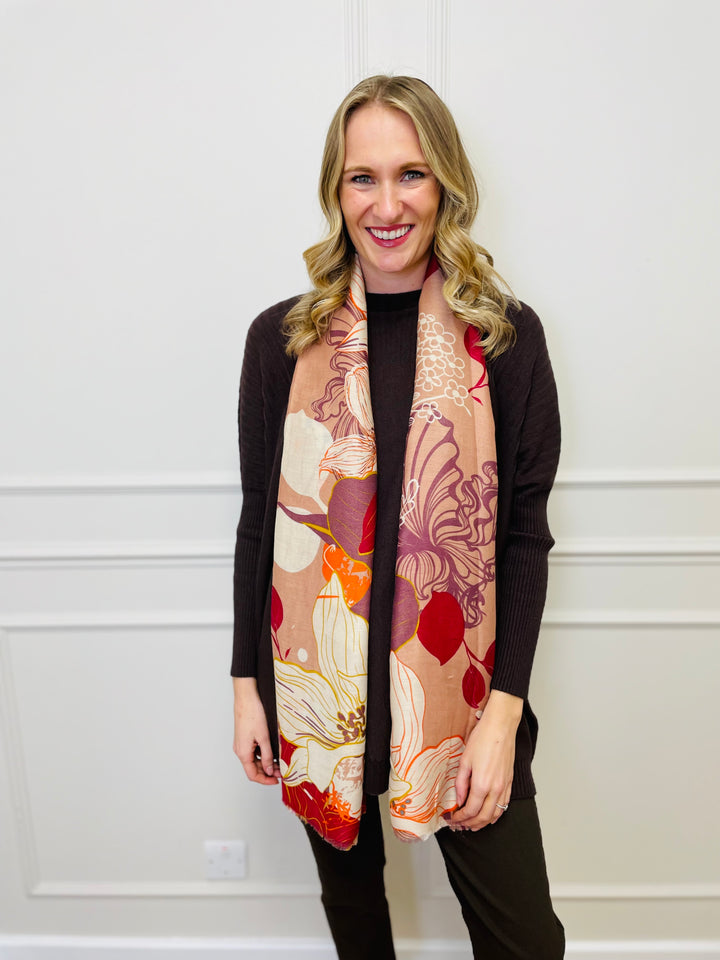 No.118 Artistic Print Scarf-Pink & Multicolour