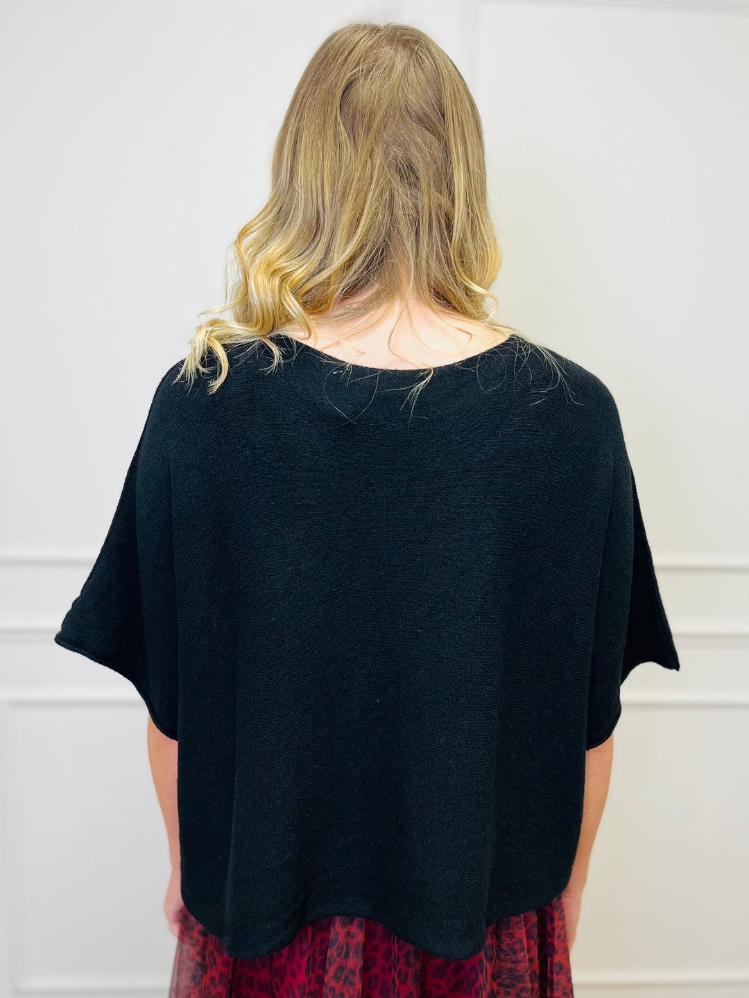 "ALICE” Short Sleeve Fine Knit-Black