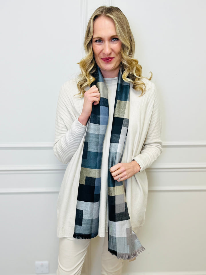 Block Print Scarf-Grey/Black & Cream