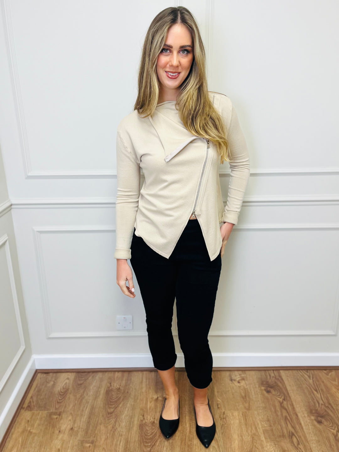 "HAYLEY" Short Biker Jacket-Stone