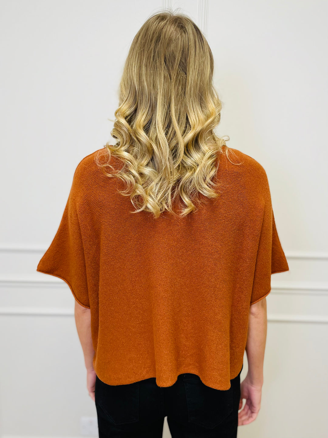 "ALICE” Short Sleeve Fine Knit-Orange