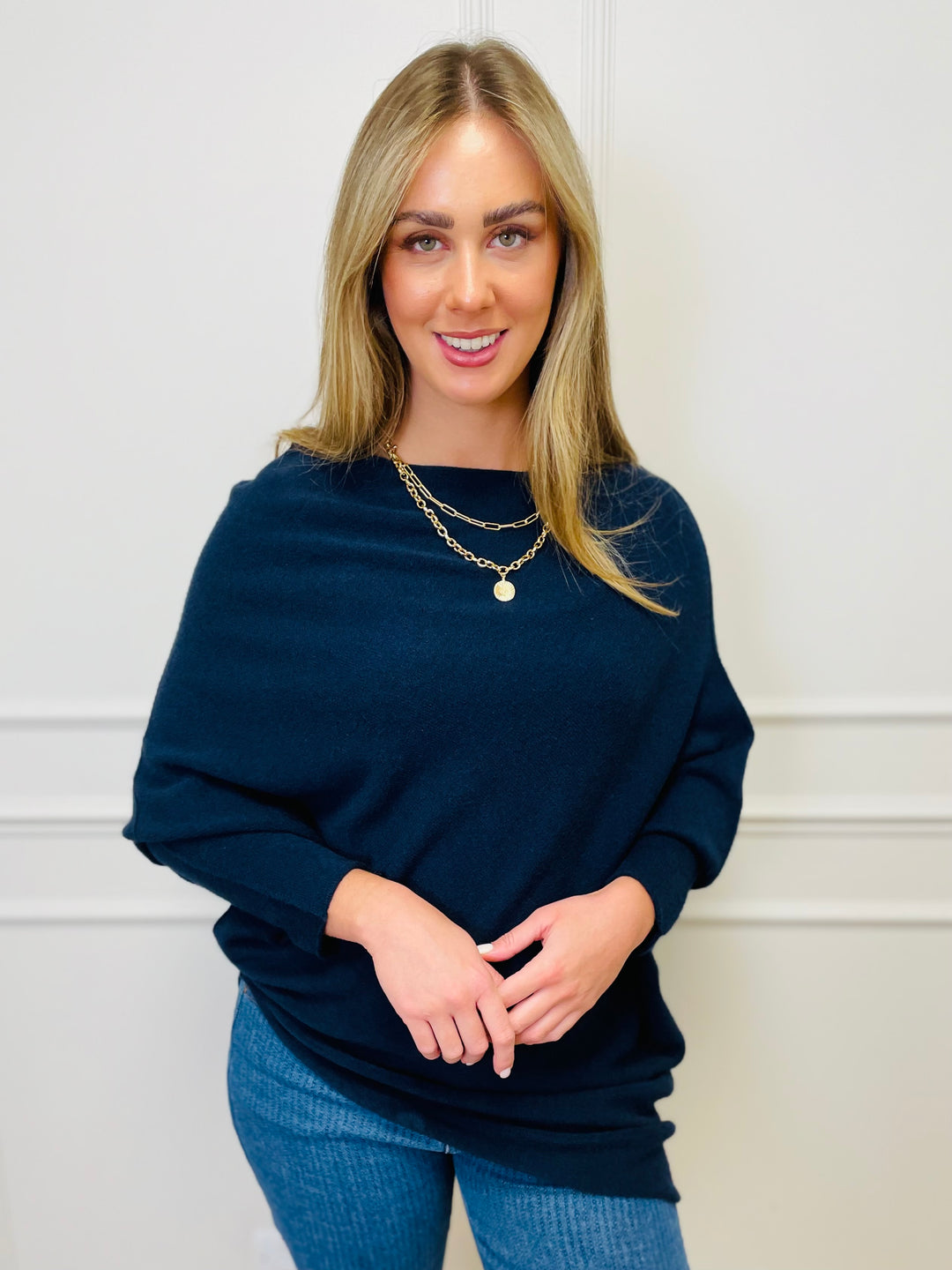 "BELLA" Asymmetric Jumper-Navy