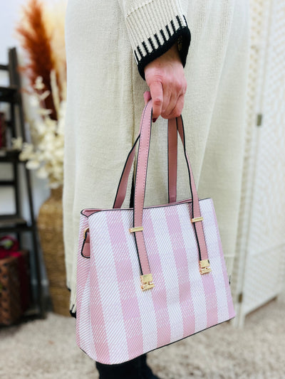 Check Print Handbag-Pink & Cream