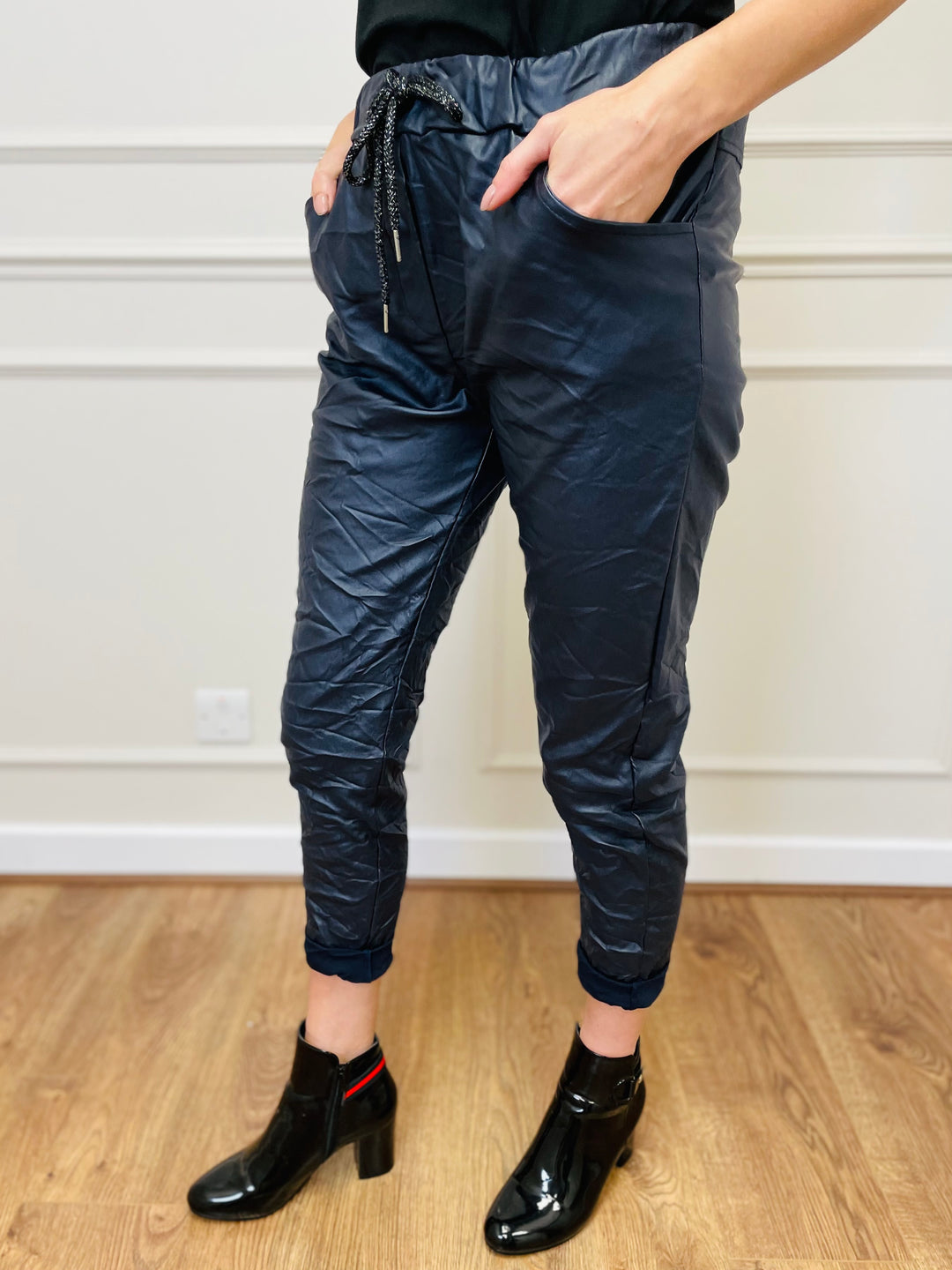 "CARMELA" Pleather Trouser-Navy