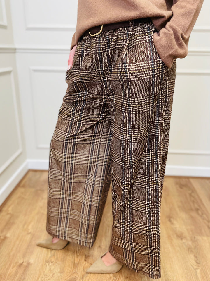 "ALANI" Check Print Trouser-Brown/Cream & Navy