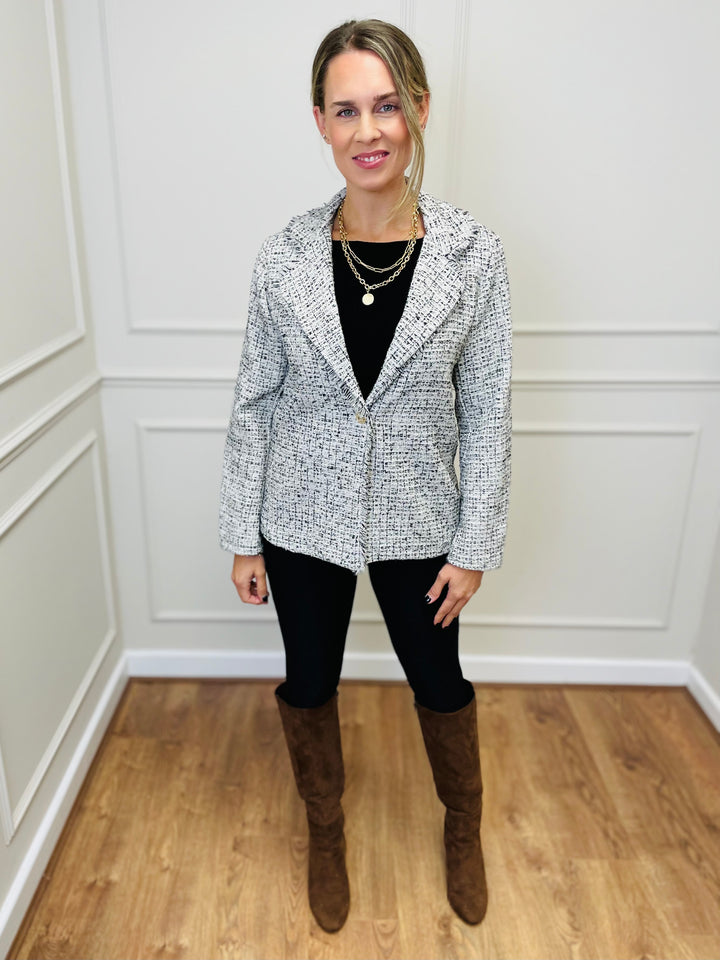 "COCO" Tweed Blazer-White & Black