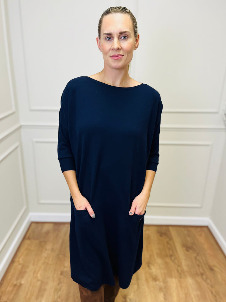 "RUBY" Fine Knit Dress-Navy