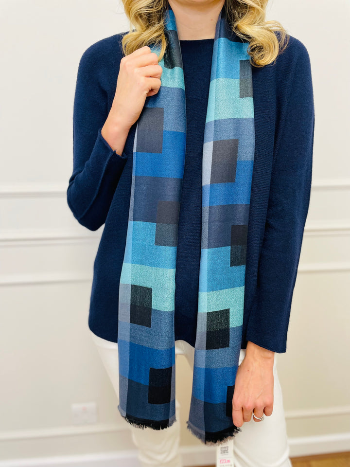 Block Print Scarf-Blue/Mint & Black