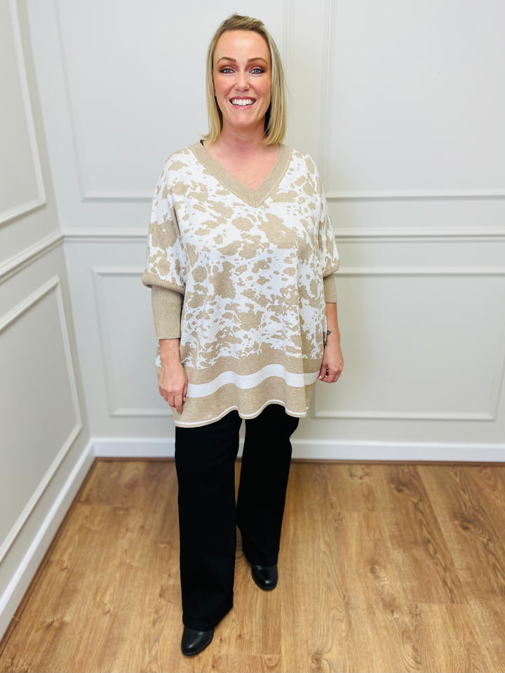 "HUNTER" Animal Print Jumper-Cream & Sand