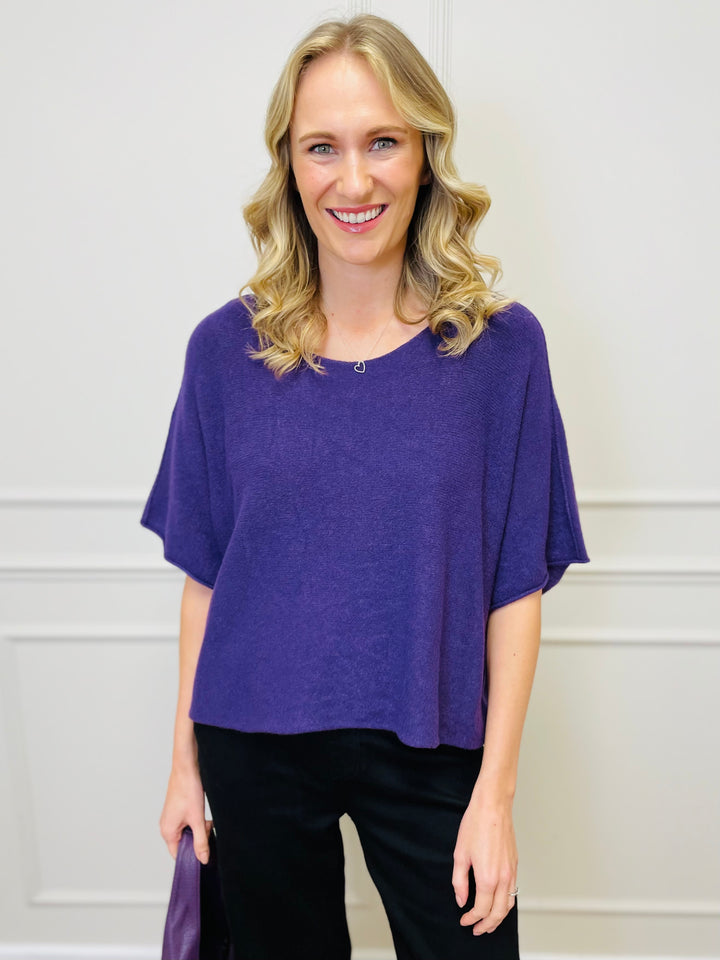 "ALICE” Short Sleeve Fine Knit-Purple