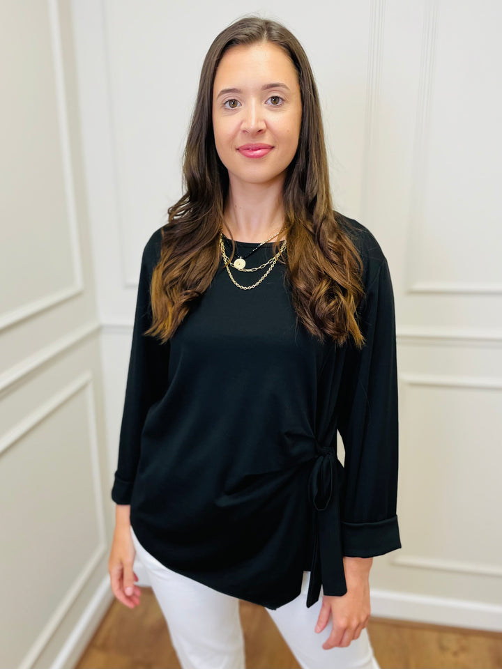 "AMARA" Side Tie Top-Black