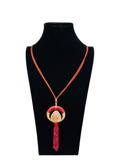 Red & Gold Long Statement Necklace