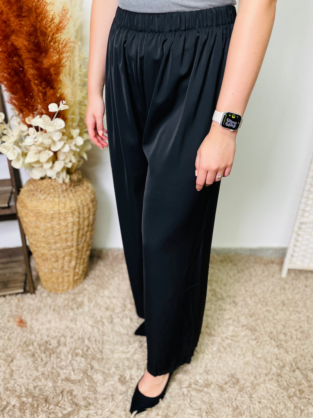 "EVELYN" Wide Leg Trousers-Black