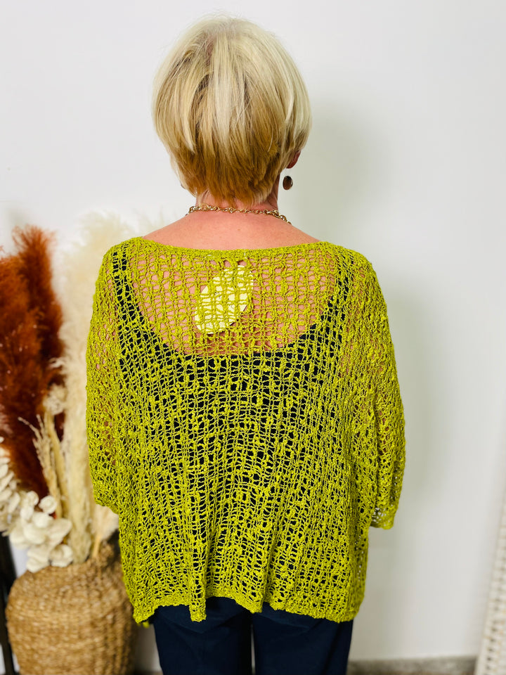 "OLIVIA" Open Knit Top-Lime Green