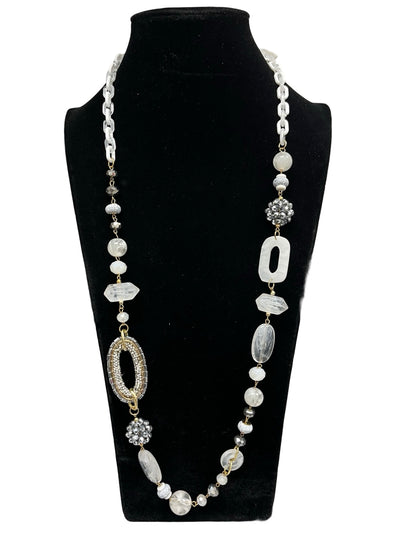 White & Silver Long Statement Necklace